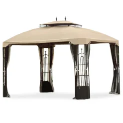 Bay Window Double Finial Gazebo Beige Replacement Riplock Canopy & Side Mosquito Netting Set -Garden Oasis 810549291 11