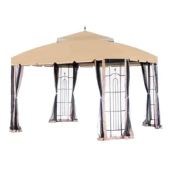 Bay Window Single Finial Gazebo Beige Replacement Riplock Canopy -Garden Oasis 810549292 31