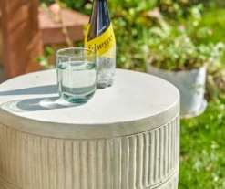 18.5" White Textured Terracotta Look Drum Garden Table -Garden Oasis 810565880 4