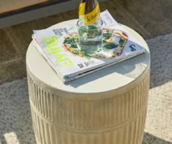 18.5" White Textured Terracotta Look Drum Garden Table -Garden Oasis 810565880 5