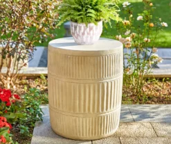 18.5" White Textured Terracotta Look Drum Garden Table -Garden Oasis 810565880 6