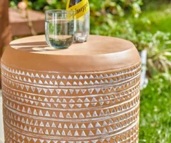 18.5" Terracotta Look Patterned Drum Garden Table -Garden Oasis 810565971 4