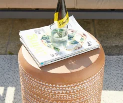 18.5" Terracotta Look Patterned Drum Garden Table -Garden Oasis 810565971 5