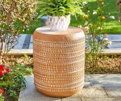 18.5" Terracotta Look Patterned Drum Garden Table -Garden Oasis 810565971 6