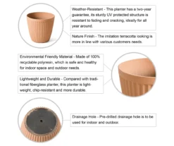 Glitzhome 15.5" Fluted Plastic Planters, 2-Pack -Garden Oasis 810565984 4