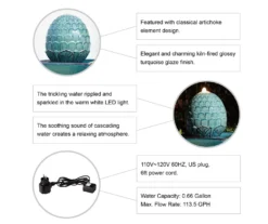 Turquoise Artichoke LED Ceramic Fountain -Garden Oasis 810566003 3