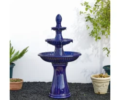 Blue LED 3-Tier Ceramic Fountain -Garden Oasis 810566005 3