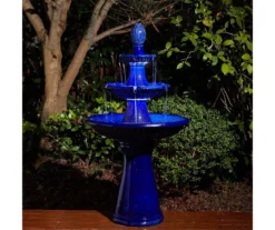 Blue LED 3-Tier Ceramic Fountain -Garden Oasis 810566005 4