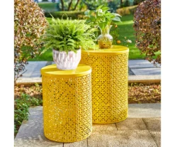 Yellow Cutout Pattern 2-Piece Metal Garden Table Set -Garden Oasis 810566019 3