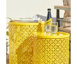 Yellow Cutout Pattern 2-Piece Metal Garden Table Set -Garden Oasis 810566019 6