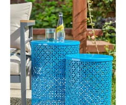 Blue Cutout Pattern 2-Piece Metal Garden Table Set -Garden Oasis 810566020 5