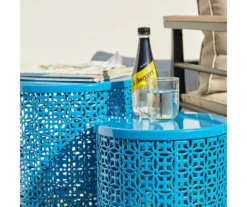 Blue Cutout Pattern 2-Piece Metal Garden Table Set -Garden Oasis 810566020 6