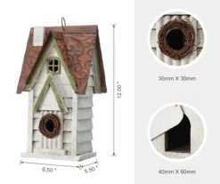 White Shingle Home Wood & Metal Birdhouse -Garden Oasis 810566425 3