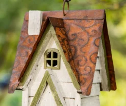 White Shingle Home Wood & Metal Birdhouse -Garden Oasis 810566425 4