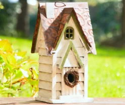 White Shingle Home Wood & Metal Birdhouse -Garden Oasis 810566425 6