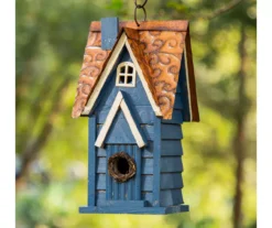Blue Shingle Home Wood & Metal Birdhouse -Garden Oasis 810566426 2