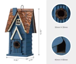 Blue Shingle Home Wood & Metal Birdhouse -Garden Oasis 810566426 3