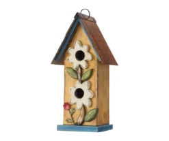 Yellow 2-Tier Flower Wood & Metal Birdhouse