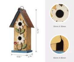 Yellow 2-Tier Flower Wood & Metal Birdhouse -Garden Oasis 810566430 3