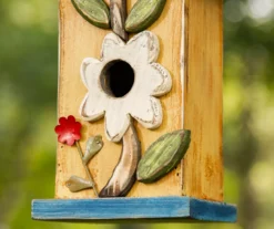 Yellow 2-Tier Flower Wood & Metal Birdhouse -Garden Oasis 810566430 5