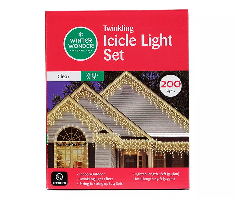 Clear Twinkling Icicle Light Set With White Wire, 200-Lights 4 Clear Twinkling Icicle Light Set With White Wire, 200-Lights - Image 2