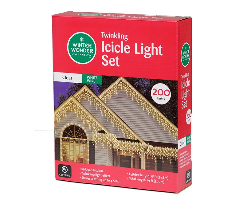 Clear Twinkling Icicle Light Set With White Wire, 200-Lights 5 Clear Twinkling Icicle Light Set With White Wire, 200-Lights - Image 3