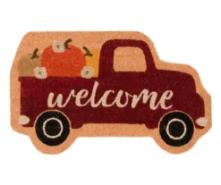 "Welcome" Tan & Red Truck Shaped Coir Doormat