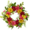 23" Pink & Yellow Mums & Daisy Wreath -Garden Oasis 810574649