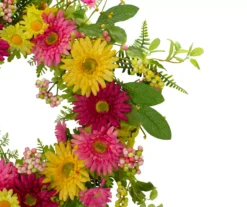 23" Pink & Yellow Mums & Daisy Wreath -Garden Oasis 810574649 2