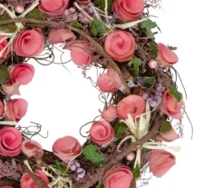 12" Pink Rose, Berry & Twig Wreath -Garden Oasis 810574689 2
