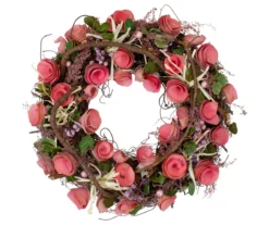 12" Pink Rose, Berry & Twig Wreath