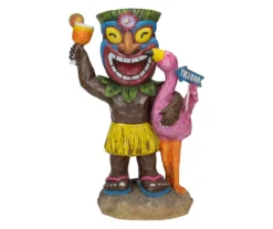 16" Tiki & Flamingo Solar Garden Statuary