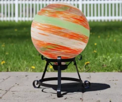 10" Orange & Green Swirl Glass Gazing Ball -Garden Oasis 810575998 2