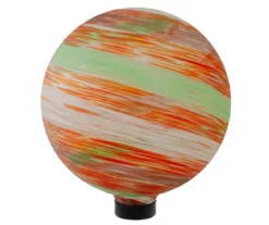 10" Orange & Green Swirl Glass Gazing Ball -Garden Oasis 810575998 3