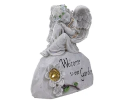 9.25" Welcome Angel On Rock Solar Garden Statuary -Garden Oasis 810576085 2