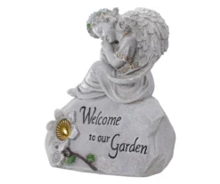 9.25" Welcome Angel On Rock Solar Garden Statuary -Garden Oasis 810576085 4
