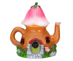 7" Flower Tea Pot House Solar Garden Statuary