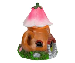 7" Flower Tea Pot House Solar Garden Statuary -Garden Oasis 810576143 3