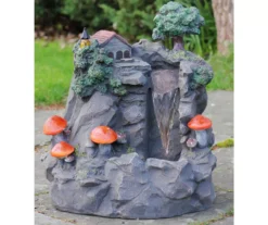 Northlight Home & Mushroom Near Waterfall Solar Polystone Fountain -Garden Oasis 810576146 3