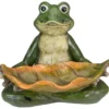 11.5" Sitting Frog & Leaf Birdfeeder Garden Statuary