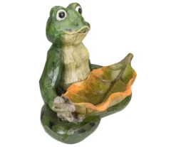11.5" Sitting Frog & Leaf Birdfeeder Garden Statuary -Garden Oasis 810576189 2