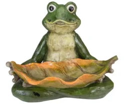 11.5" Sitting Frog & Leaf Birdfeeder Garden Statuary