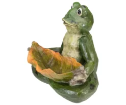 11.5" Sitting Frog & Leaf Birdfeeder Garden Statuary -Garden Oasis 810576189 3