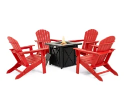 Glitzhome 5-Piece Adirondack Folding Chair & BTU Gas Fire Pit Table Set -Garden Oasis 810582386 1