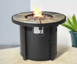 Glitzhome 5-Piece Adirondack Folding Chair & BTU Gas Fire Pit Table Set -Garden Oasis 810582387 4