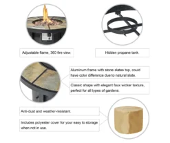 Glitzhome 5-Piece Adirondack Folding Chair & BTU Gas Fire Pit Table Set -Garden Oasis 810582387 6