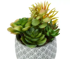 Artificial Succulent Medley In Leaf Carved Cement Pot -Garden Oasis 810586811 A8 2
