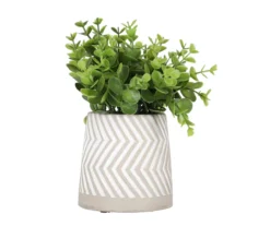 Artificial Greenery In White Zigzag Cement Pot