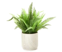 Artificial Fern In Woodgrain Look Ceramic Pot