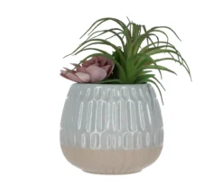 Artificial Succulent Arrangement In 2-Tone Carved Ceramic Pot